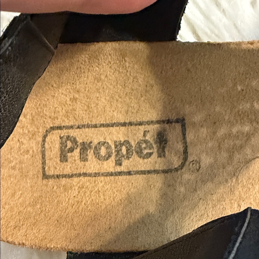 Propet Black Leather Slide Sandals with Suede Footbed size 8.5 BNWOT - Picture 4 of 9